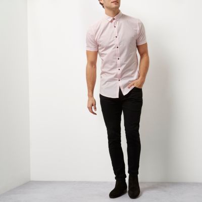 Pink short sleeve smart slim fit shirt